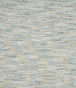 Detailed view of textured woven upholstery fabric showing a fine linear pattern with interwoven sage green, pale blue and creamy neutral tones for a natural, layered look.