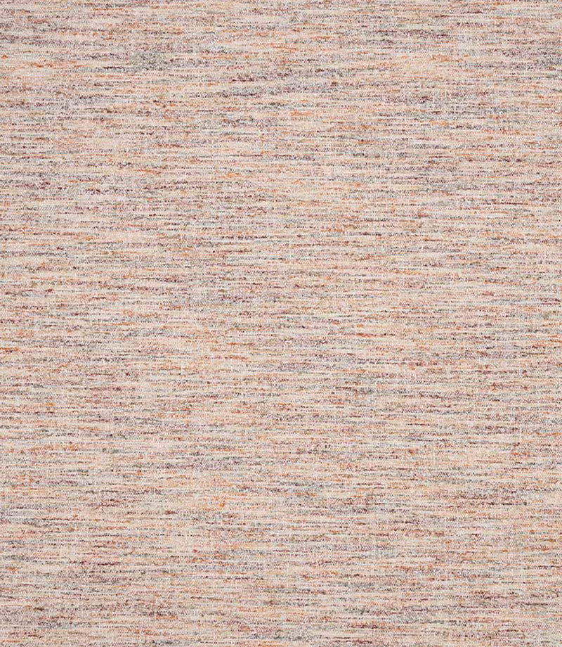 Detailed view of textured woven upholstery fabric showing a fine linear pattern with interwoven beige, terracotta and soft grey tones.