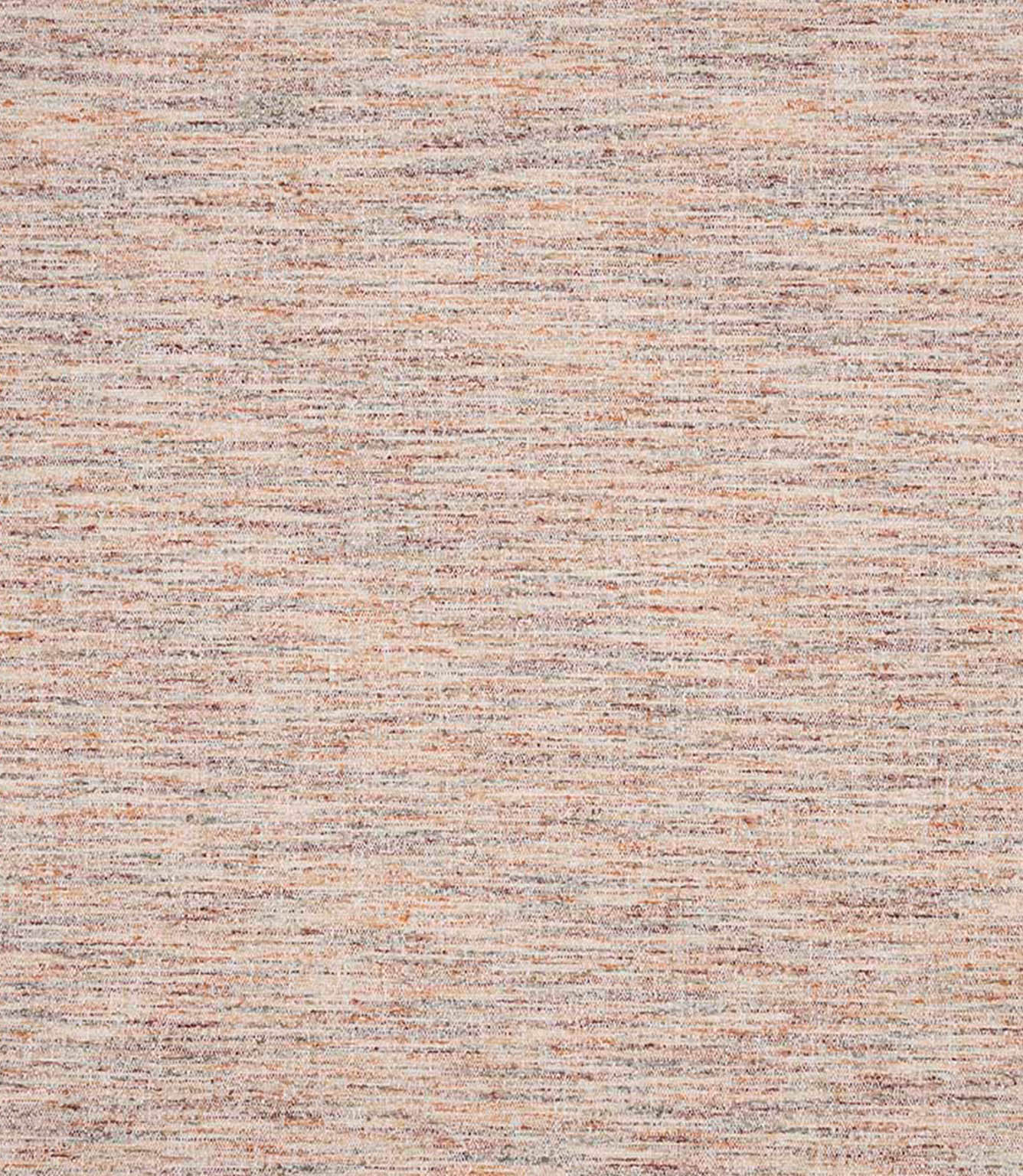 Detailed view of textured woven upholstery fabric showing a fine linear pattern with interwoven beige, terracotta and soft grey tones.