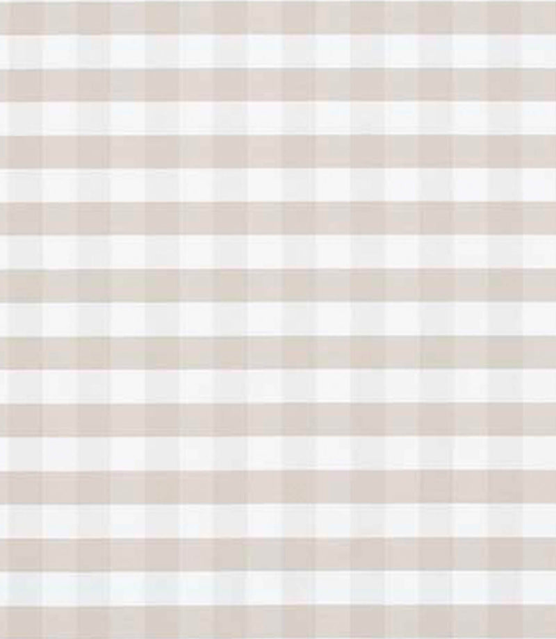 Soft neutral gingham check fabric in warm beige and white, featuring a small-scale, evenly spaced check pattern with a calm, understated look.