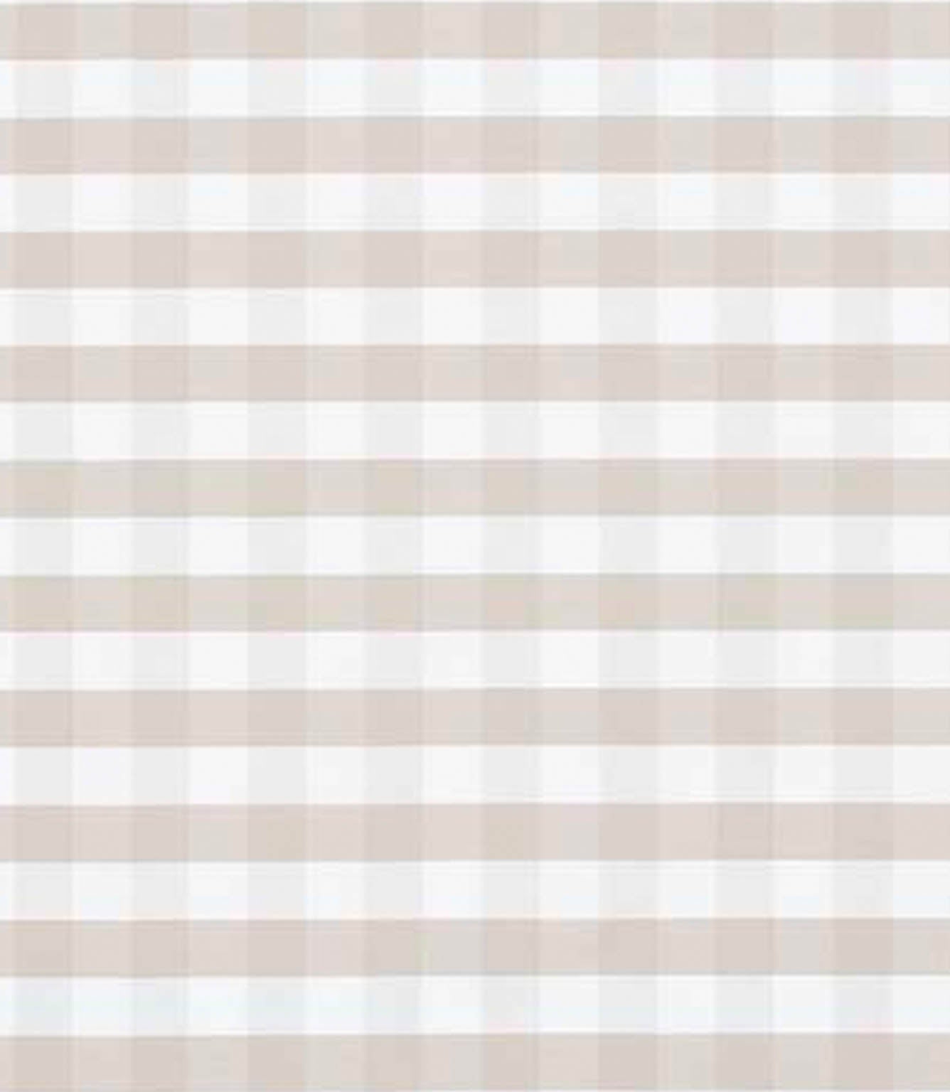 Soft neutral gingham check fabric in warm beige and white, featuring a small-scale, evenly spaced check pattern with a calm, understated look.