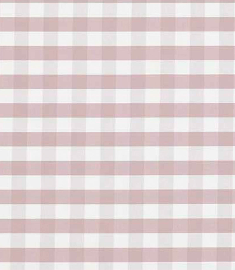 Gingham check fabric in soft blush pink and white tones, featuring a classic small-scale check pattern with a gentle, woven appearance.