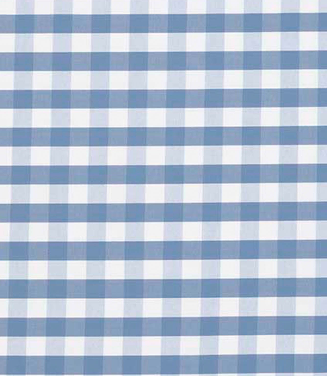 Designer check fabric with a traditional gingham pattern in mid blue and white, showing a balanced grid of squares with a crisp, structured look.
