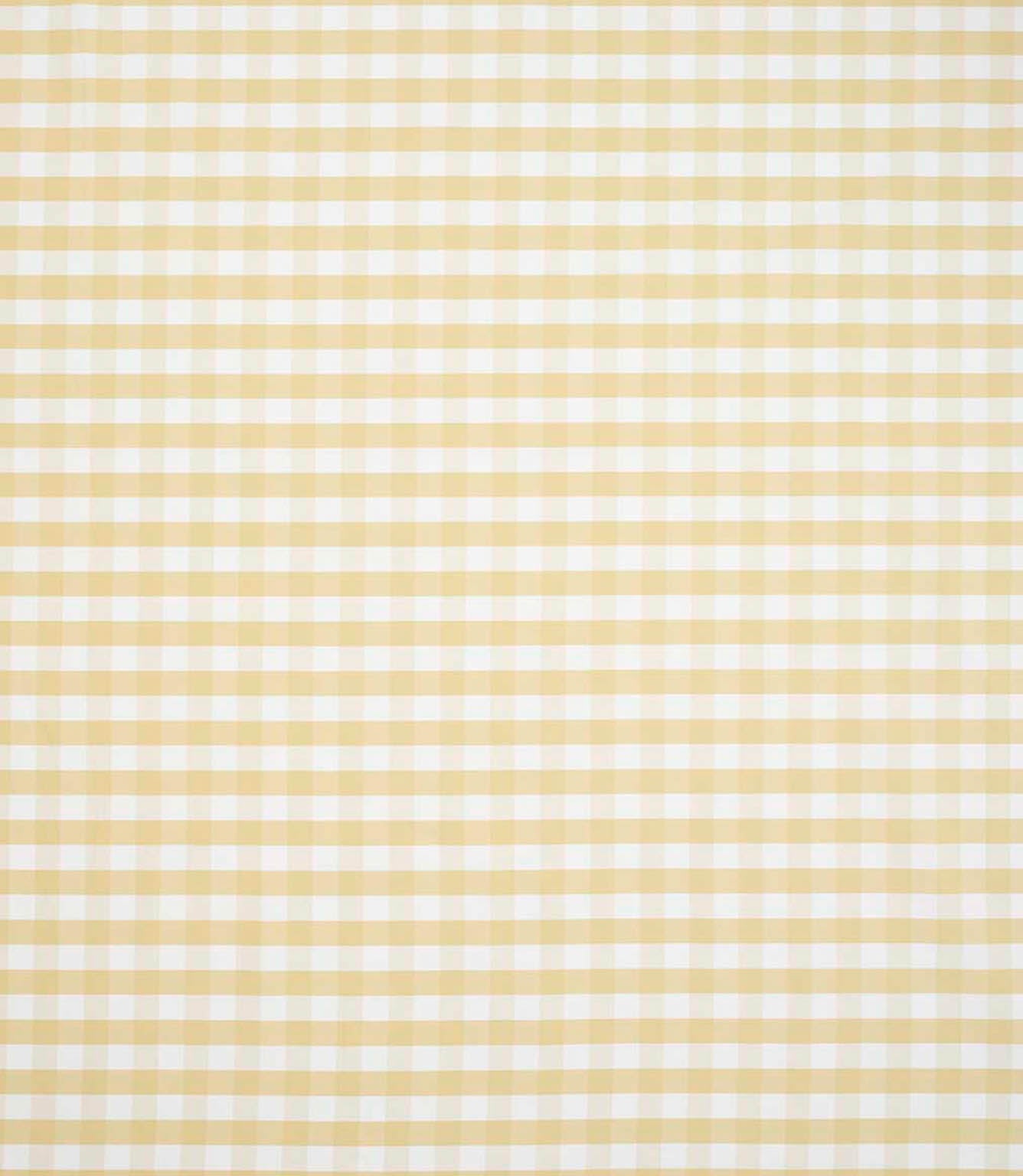 Classic gingham fabric in soft butter yellow and white, showing a neat, evenly spaced check pattern with a fresh, timeless look.