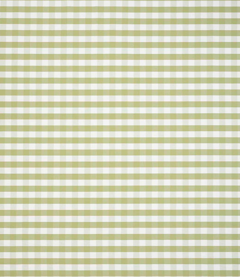 Gingham check fabric in soft apple green and white, featuring a small-scale, evenly spaced check pattern with a fresh, light feel.
