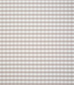 All-over gingham fabric design in warm beige and white tones, showing a neat, evenly spaced check pattern with a calm, understated look.