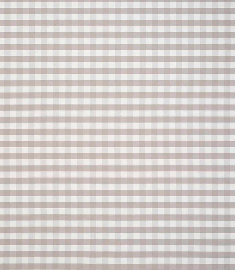 All-over gingham fabric design in warm beige and white tones, showing a neat, evenly spaced check pattern with a calm, understated look.