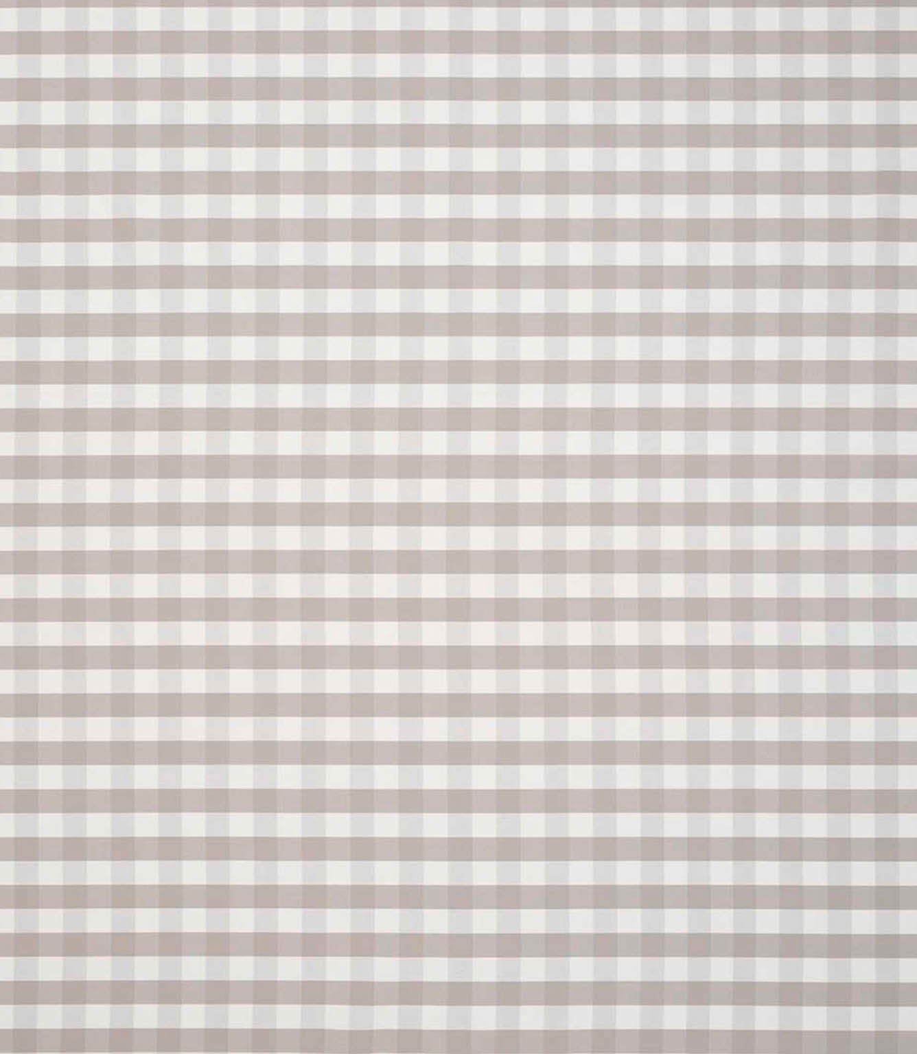 All-over gingham fabric design in warm beige and white tones, showing a neat, evenly spaced check pattern with a calm, understated look.