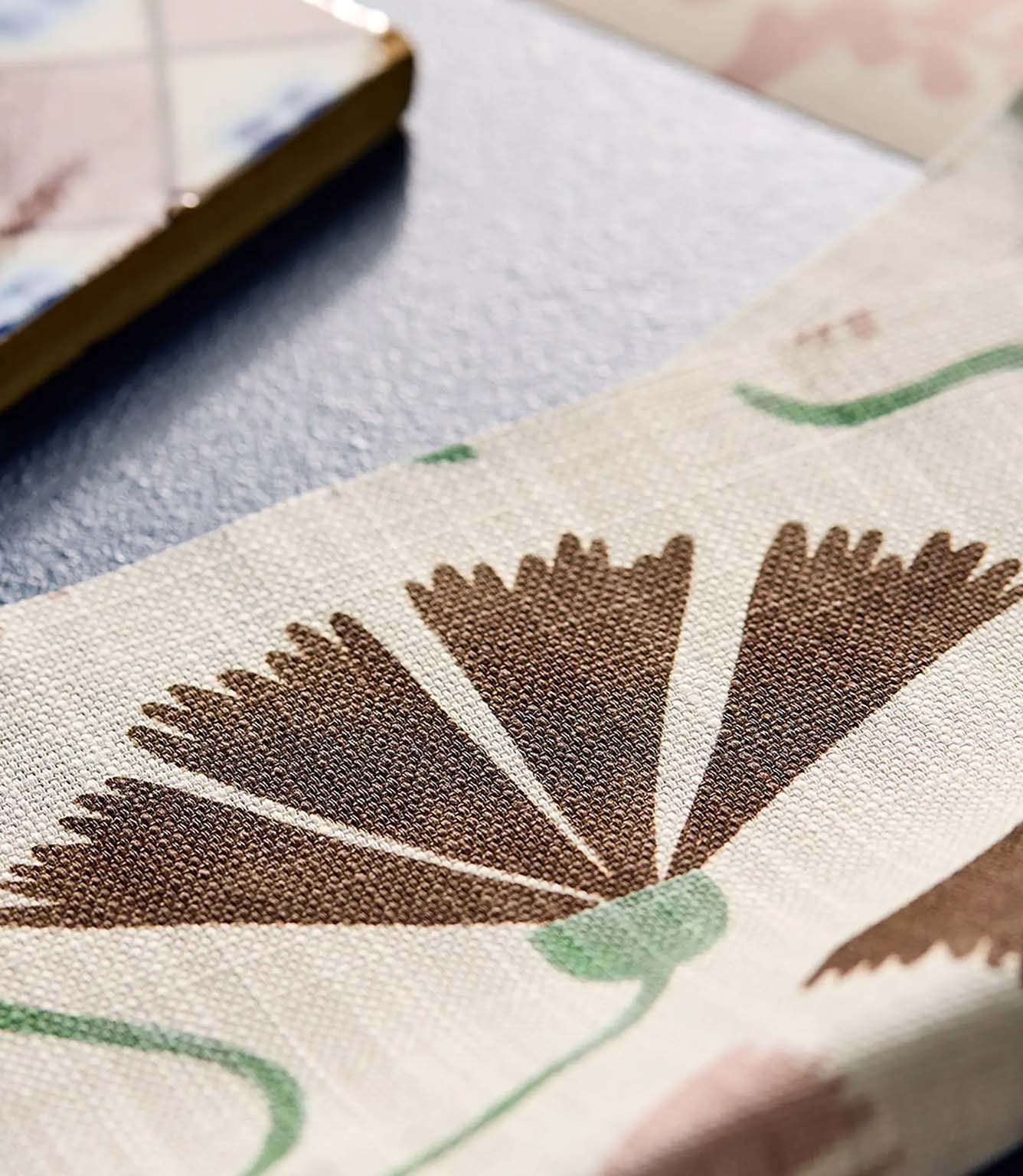 Fringed Poppy Print Fabric / Dusk Pink / Chestnut