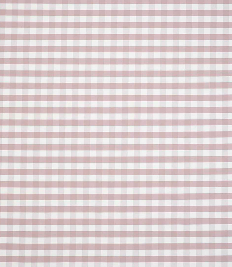 All-over gingham fabric design in warm pink and white, showing a neat grid of evenly spaced checks with a light, airy feel.