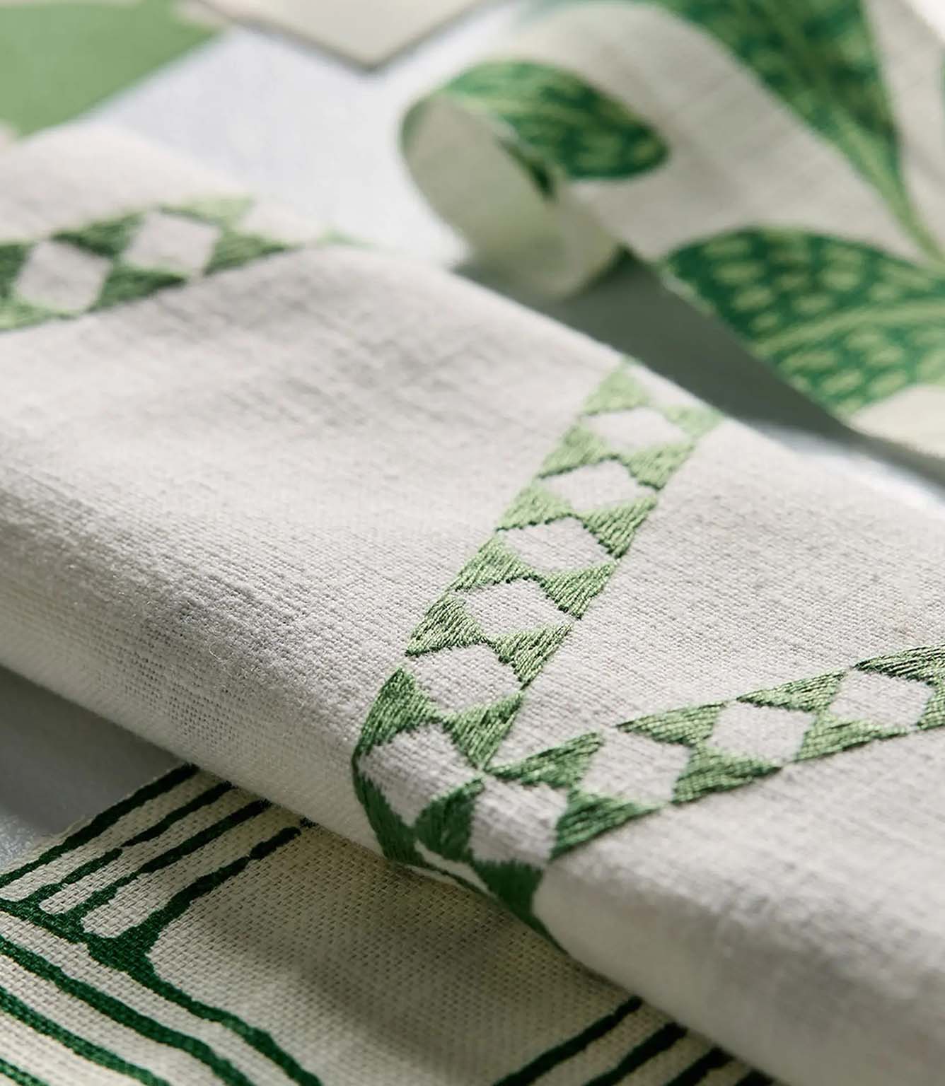 Fretwork Print Fabric / Forest