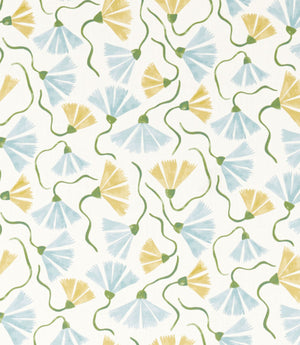 Fringed Poppy Print Fabric / Honey / Cornflower