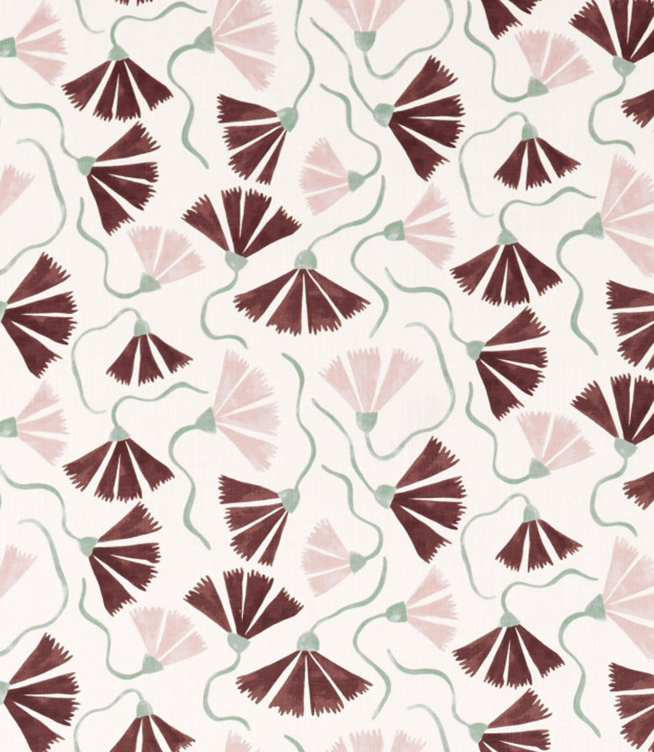 Fringed Poppy Print Fabric / Dusk Pink / Chestnut