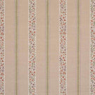 Striped designer fabric with repeating bands of delicate ditsy floral motifs in red and green tones, set against a neutral beige ground.