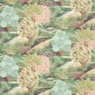 Patterned fabric of trees and bushes on a green background