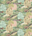 Patterned fabric of trees and bushes on a green background