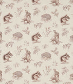 Squirrel & Hedgehog Fabric / Walnut / Linen - Just Fabrics