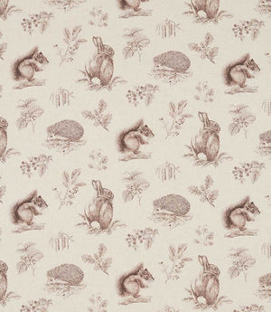 Squirrel & Hedgehog Fabric / Walnut / Linen