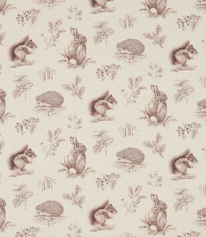 Squirrel & Hedgehog Fabric / Walnut / Linen - Just Fabrics