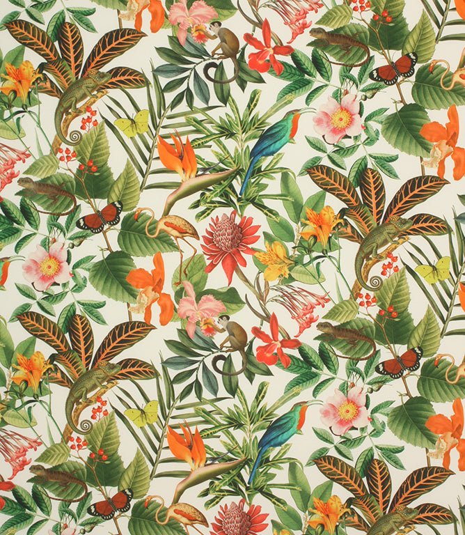 Lima Jungle Outdoor Fabric / White - Just Fabrics