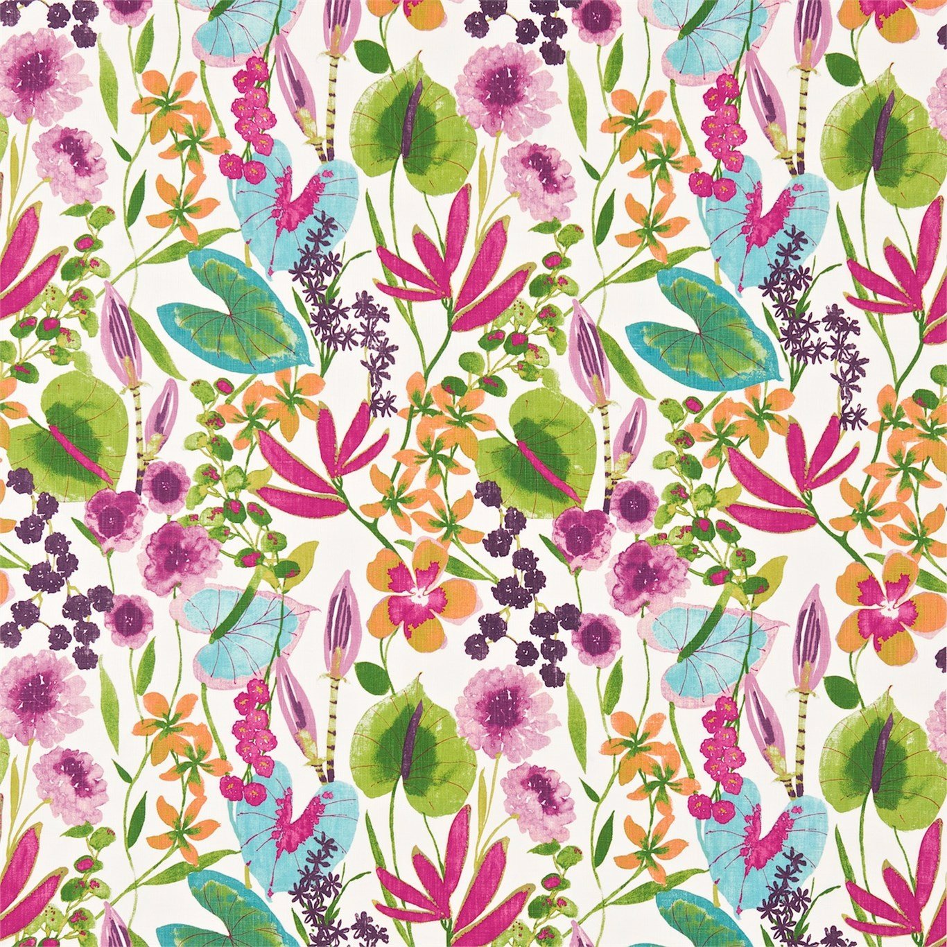 Nalina Fabric / Flamingo / Papaya / Loganberry - Just Fabrics