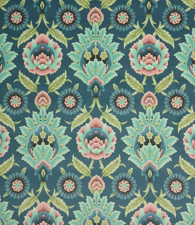 Folk Floral Velvet Fabric / Royal - Just Fabrics