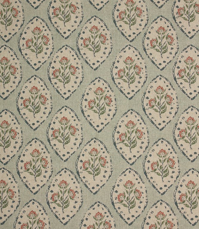 Fleur De Lune Fabric / Duck Egg - Just Fabrics