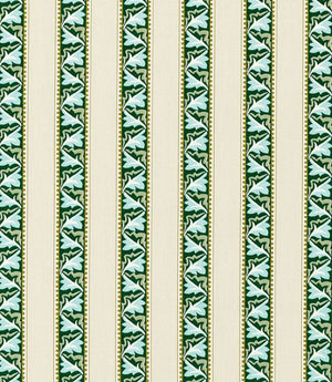 Red Car Stripe Fabric / Forest / Linen