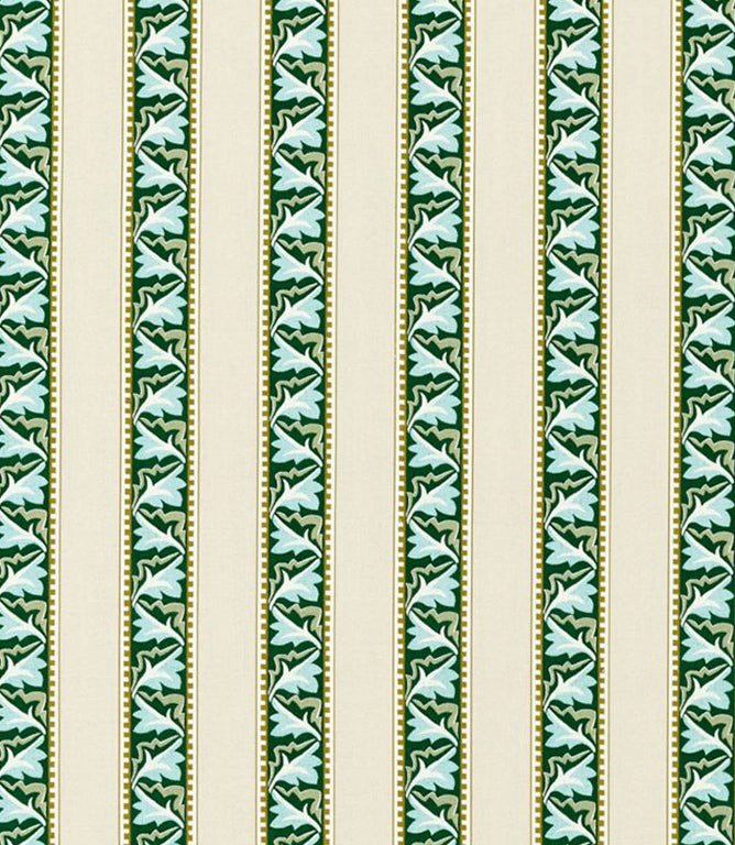 Red Car Stripe Fabric / Forest / Linen - Just Fabrics