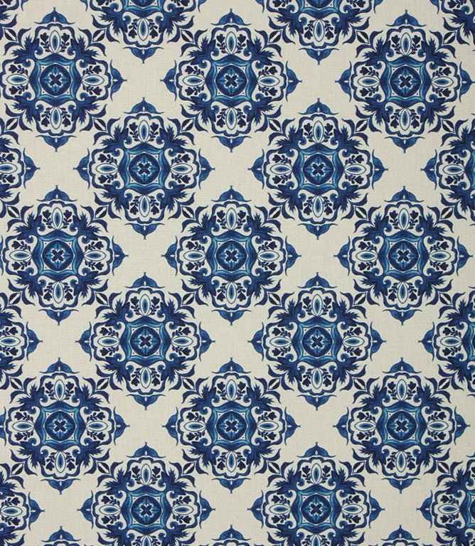 Trellis Bloom Outdoor Fabric / Blue - Just Fabrics