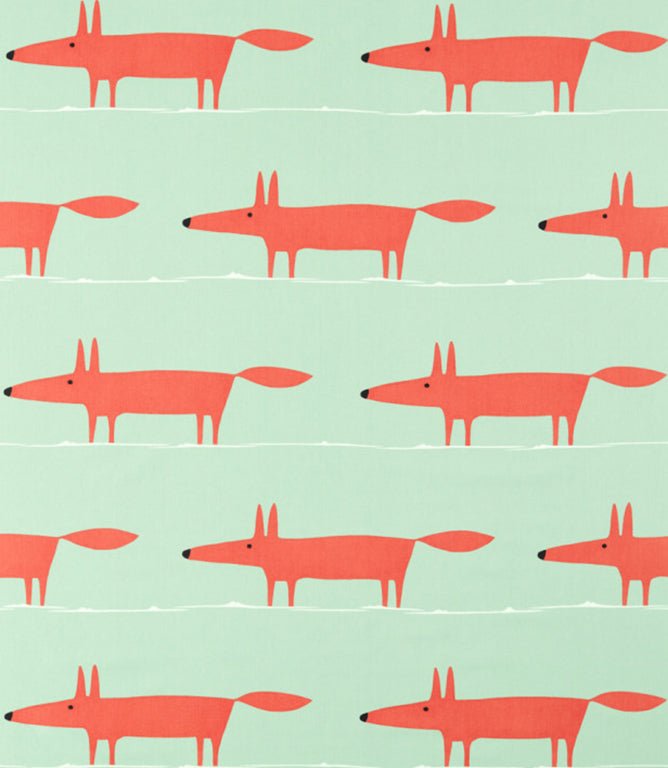 Mr Fox Fabric / Sage / Poppy - Just Fabrics