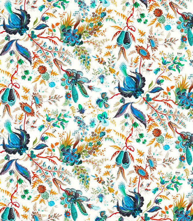 Wonderland Floral Fabric / Lapis / Emerald / Carnelian - Just Fabrics