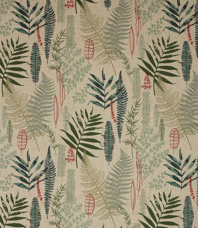 Tropical Leaves Linen Fabric / Eau De Nil / Duck Egg / Sap Green - Just Fabrics