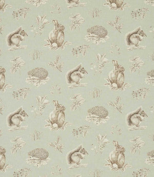 Squirrel & Hedgehog Fabric / Seaspray / Charcoal