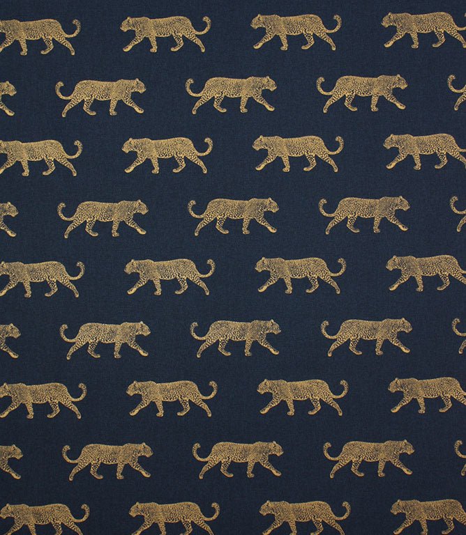 Big Cat Fabric / Indigo / Gold - Just Fabrics