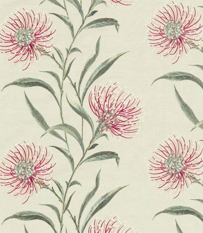 Catherinae Embroidery Fabric / Fuchsia - Just Fabrics
