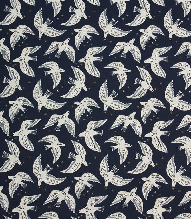 Starlit Doves Fabric / Midnight Blue - Just Fabrics