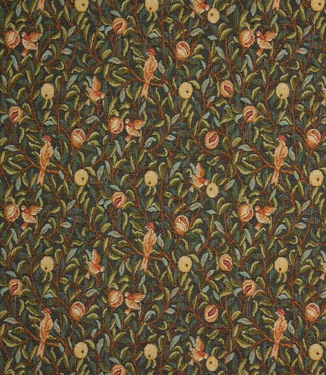 Bird and Pomegranate Tapestry Fabric / Vert - Just Fabrics