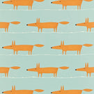 Mr Fox Fabric / Sky / Tangerine / Chalk - Just Fabrics
