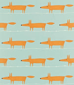 Mr Fox Fabric / Sky / Tangerine / Chalk - Just Fabrics
