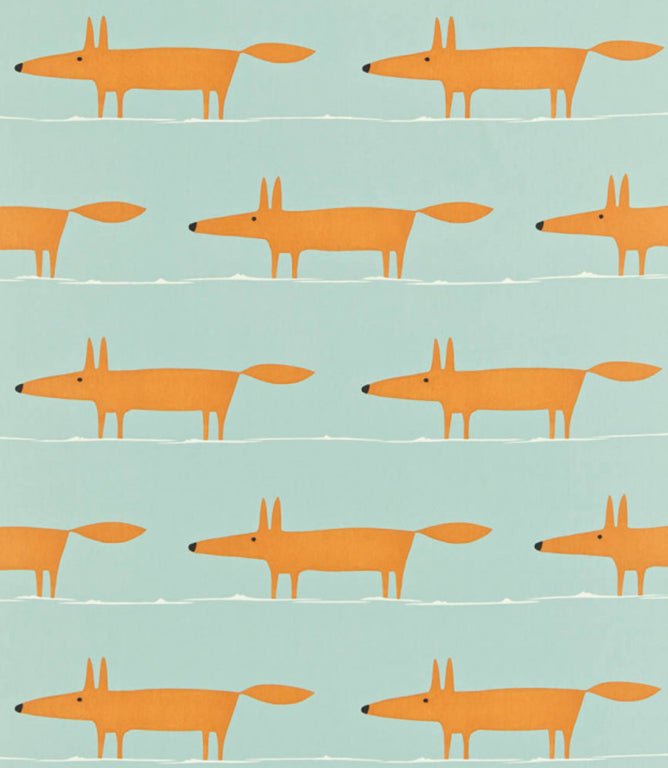 Mr Fox Fabric / Sky / Tangerine / Chalk - Just Fabrics