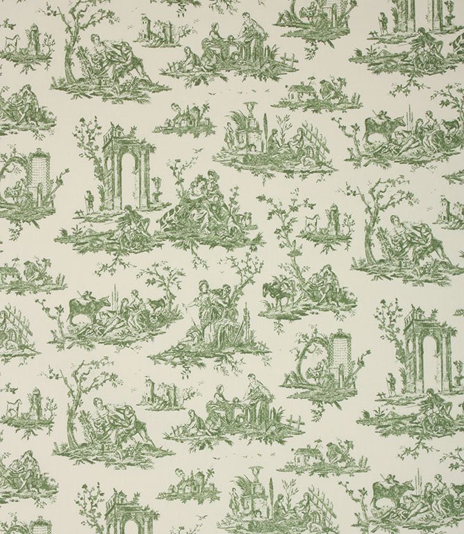 French Toile Fabric / Sap Green - Just Fabrics