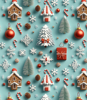 Gingerbread Village Fabric / Blue / Red