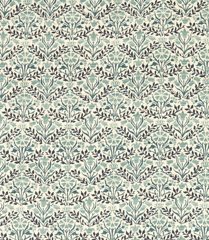 Bellflowers Fabric / Indigo / Seagreen - Just Fabrics