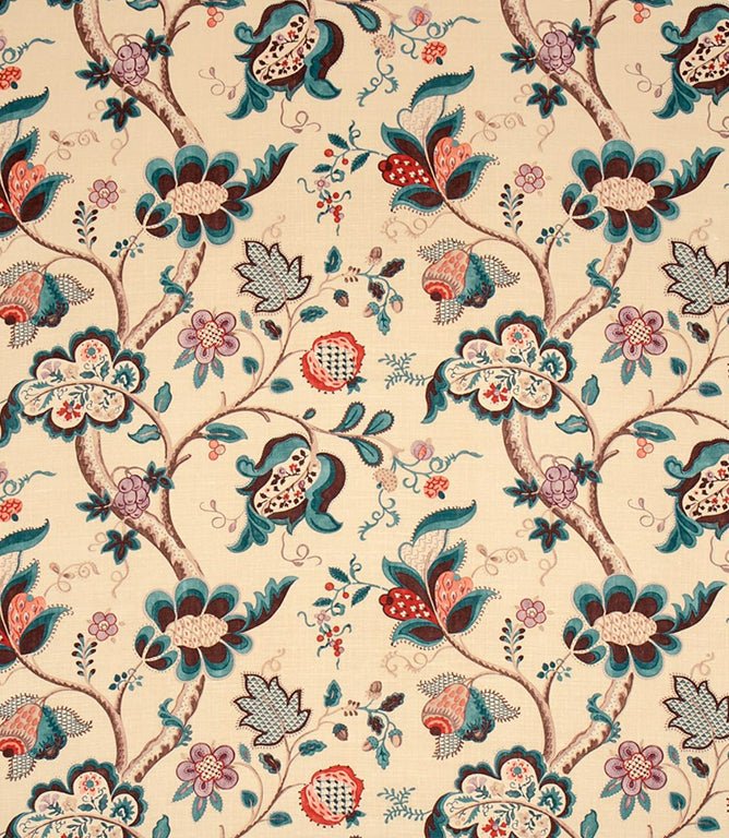 Roslyn Fabric / Teal / Cherry - Just Fabrics