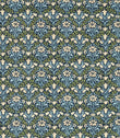 Bellflowers Fabric / Indigo / Thyme - Just Fabrics