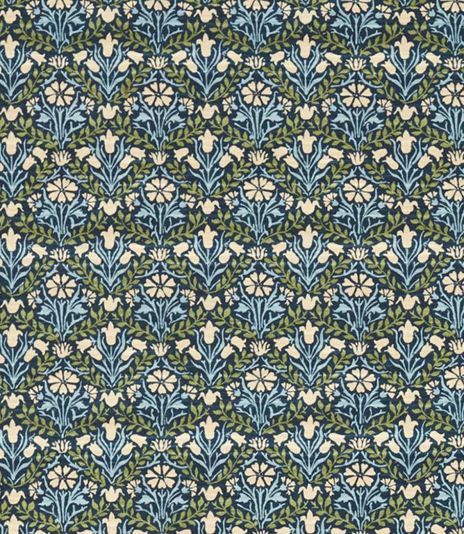Bellflowers Fabric / Indigo / Thyme - Just Fabrics