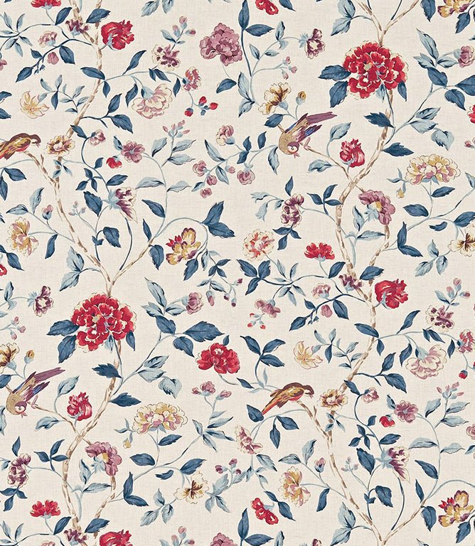 Sissinghurst Fabric / Indigo / Ruby - Just Fabrics