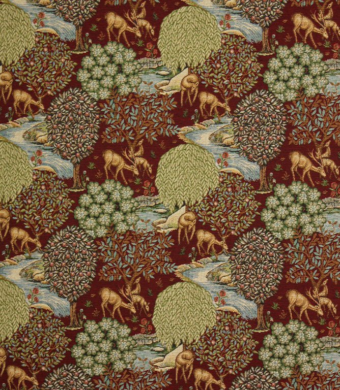 The Brook Tapestry Fabric / Wine - Just Fabrics