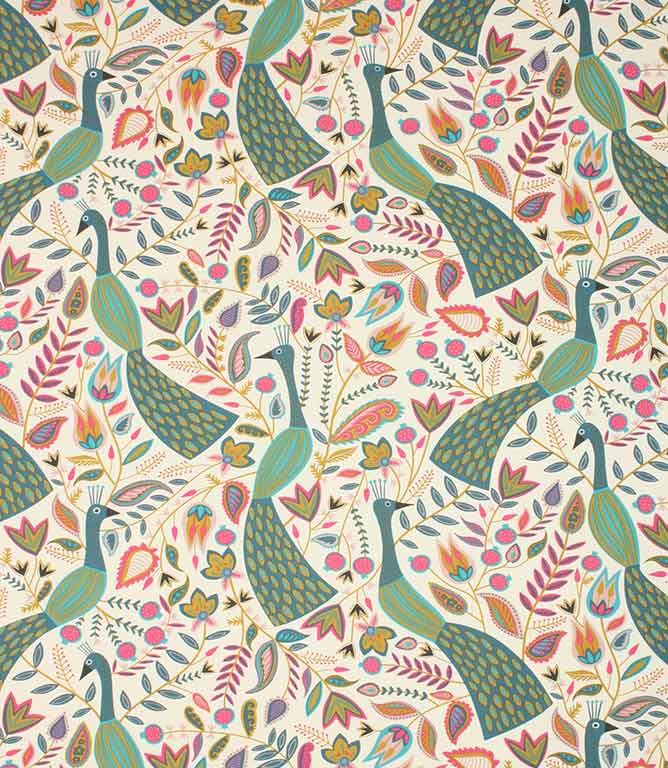 Peafowl Fabric / Teal - Just Fabrics